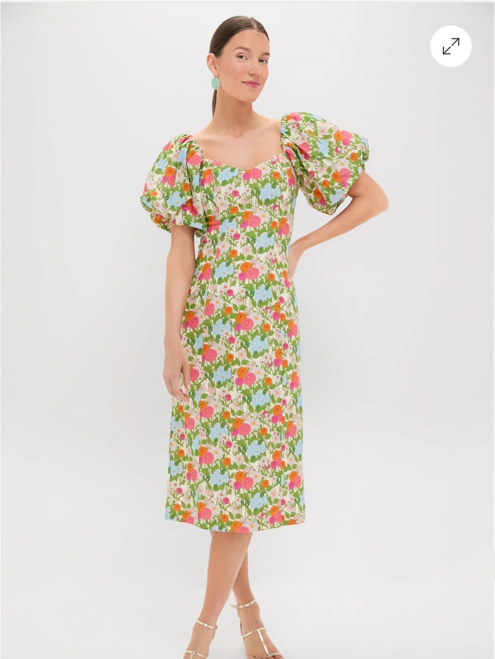 Green Multi Begonia Floral Sallie Midi Dress